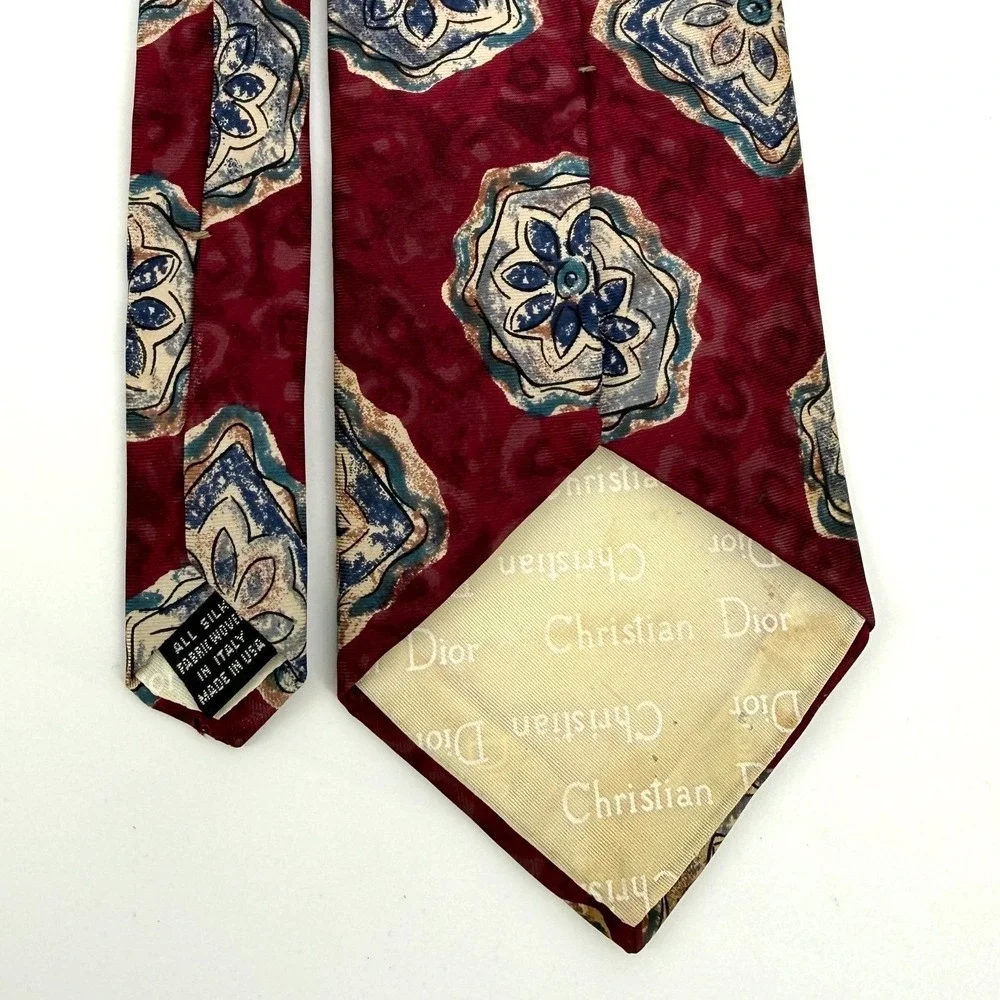 Vintage Christian Dior Monsieur Mens Necktie Medallion‎ Silk Italy Luxury Career